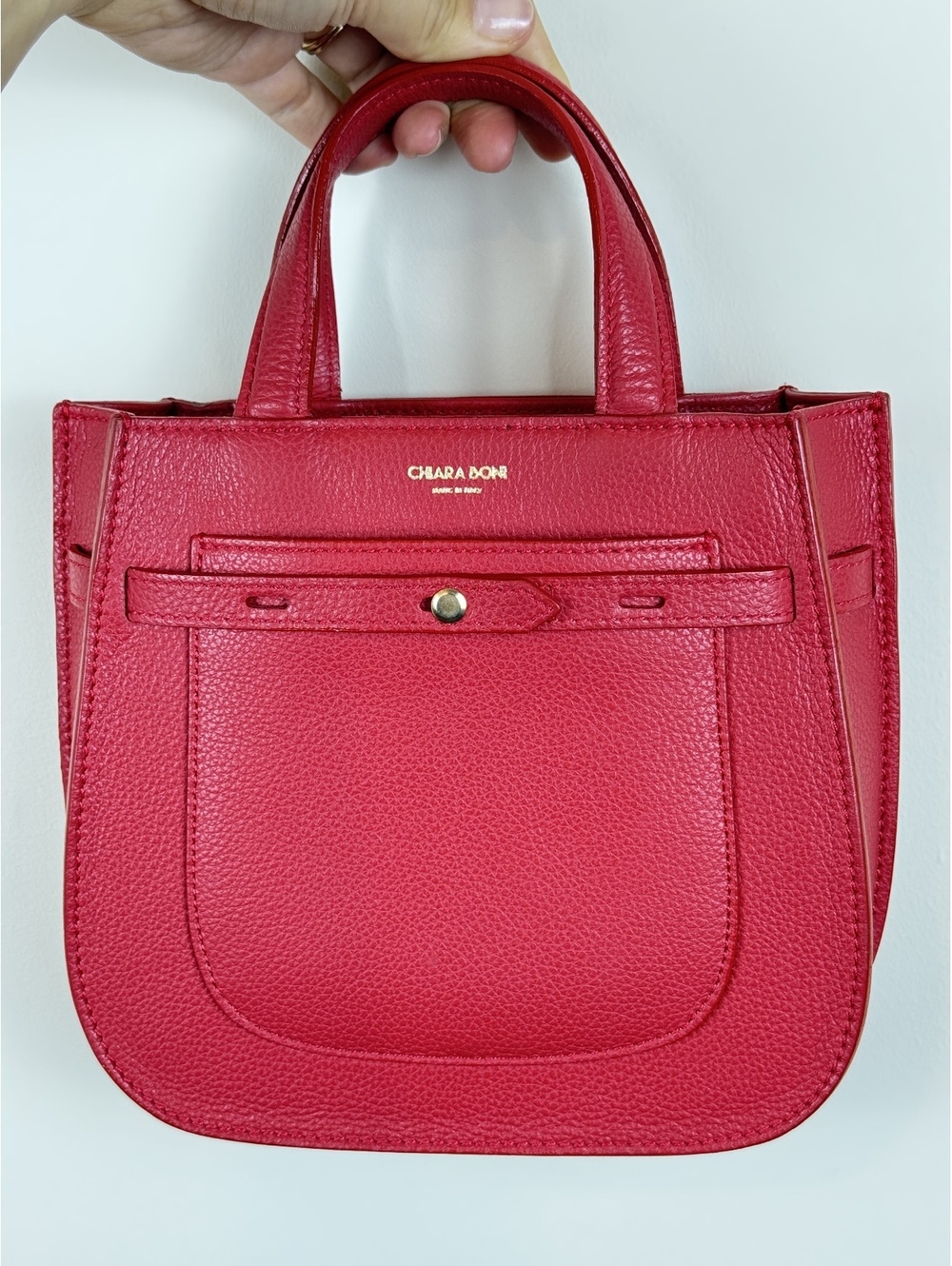 Chiara Boni Made in Italy Red Pebbled Leather Mini Top Handle Tote Handbag